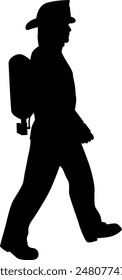 Silhouette of firefighter full body illustration. Fireman wearing bunker gear uniform.