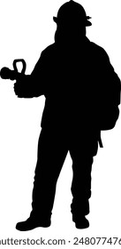 Silhouette of firefighter full body illustration. Fireman wearing bunker gear uniform.