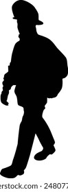 Silhouette of firefighter full body illustration. Fireman wearing bunker gear uniform.