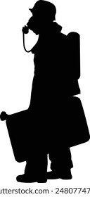 Silhouette of firefighter full body illustration. Fireman wearing bunker gear uniform.