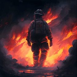 Silhouette Of A Firefighter Going Out Into The Fire