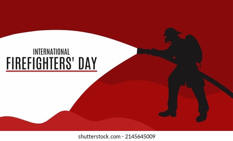 silhouette of firefighter putting out fire with spray hose. perfect for firefighter day .vector illustration