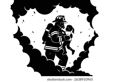 Silhouette: Firefighter Rescuing Child from Smoke