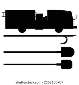 Silhouette of Firefighting Equipment and Tools