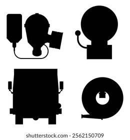 Silhouette of Firefighting Equipment and Tools