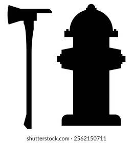 Silhouette of Firefighting Equipment and Tools