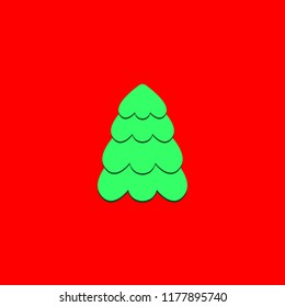 Silhouette of fir-tree in vector format.Vector illustration. Christmas tree on red background.