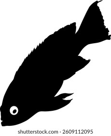 Silhouette of a fish in black and white.