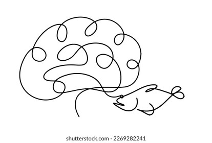 Silhouette of fish and brain as line drawing on white background. Vector