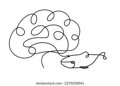 Silhouette of fish and brain as line drawing on white background. Vector