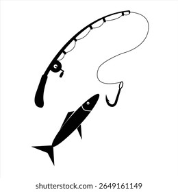  Silhouette of fish and fishing rod. vector illustration