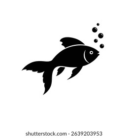 Silhouette: Fish Gliding Among Bubbles, Tail Waving Gently