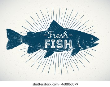 Silhouette of fish in the graphic style, hand-drawn illustration.