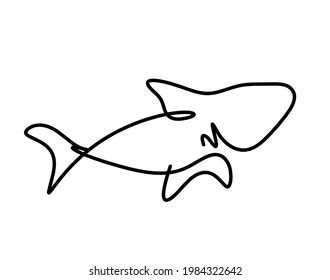 Silhouette of fish as line drawing on white background. Vector