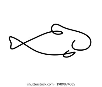 Silhouette of fish as line drawing on white background. Vector