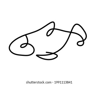 Silhouette of fish as line drawing on white background. Vector