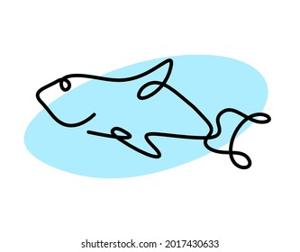 Silhouette of fish as line drawing on white background. Vector