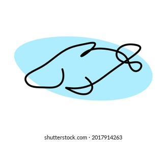 Silhouette of fish as line drawing on white background. Vector