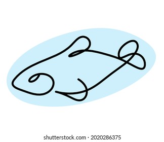 Silhouette of fish as line drawing on white background. Vector