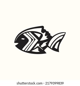 Silhouette fish logo icon with vector design