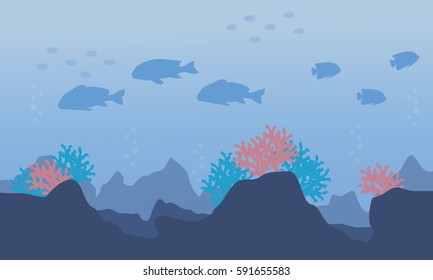 Silhouette of fish in the ocean vector art