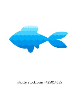 Silhouette of fish in ocean waves - vector logo or icon
