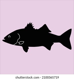 silhouette fish on black background, vector illustration, Fish vector Icon.  illustration symbol, fish vector silhouette .