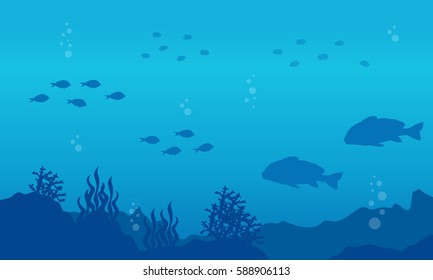 Silhouette of fish on the sea landscape