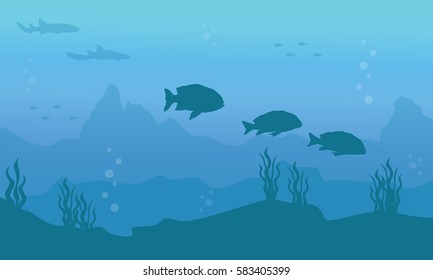 Silhouette of fish on underwater background