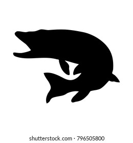 Silhouette of fish on a white background. Flat design, vector.