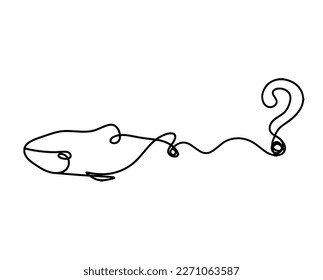 Silueta de pescado y signo de interrogación como dibujo de línea sobre fondo blanco. Vector