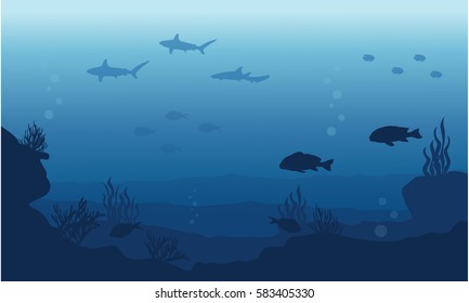 Silhouette of fish and reef beauty landscape