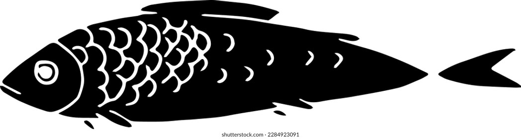 Silhouette of a fish with scales. Vector illustration. Fish icon.