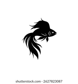 Silhueta de um peixe nadando com as barbatanas elegantes, fluindo
