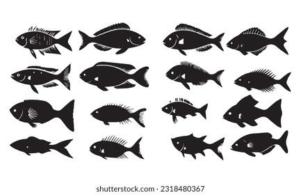 Silhouette fish vector collection design