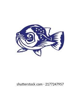 Silhouette fish vector design with blue color vector template