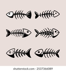 Silhouette of fishbone skeleton vector art set design illustration