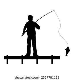 Silhouette of a Fisherman Casting a Fishing Rod