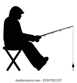 Silhouette of a Fisherman Casting a Fishing Rod