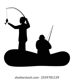 Silhouette of a Fisherman Casting a Fishing Rod