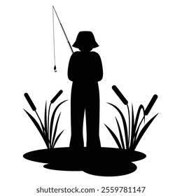 Silhouette of a Fisherman Casting a Fishing Rod