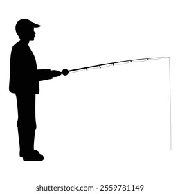 Silhouette of a Fisherman Casting a Fishing Rod