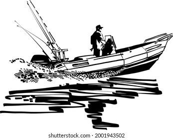 silhouette of a fisherman with fishing boat
