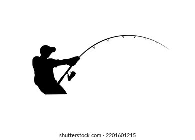 silueta de un pescador de alto vector