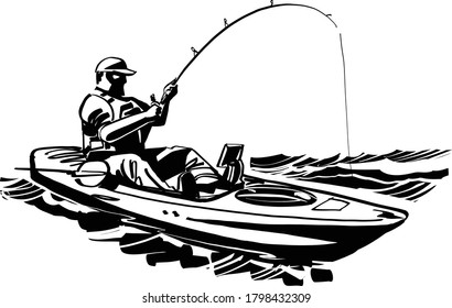 Silhouette of a  fisherman on the kayak