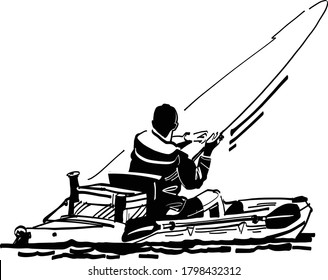 Silhouette of a  fisherman on the kayak