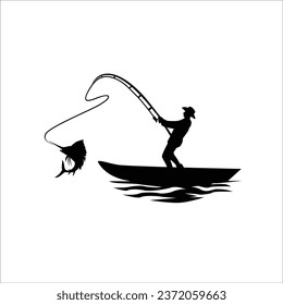 Silhouette of a fisherman on a kayak boat