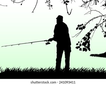 silhouette fisherman / vector illustration