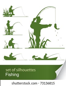 silhouette of fisherman vector illustration isolated on white background