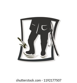 Silhouette of fisherman. Vector illustration. Logotype of the fishing shop.